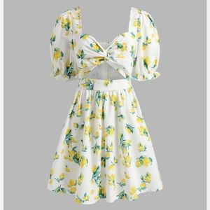 Cider Cottagecore Harvest Lemon Cut Out Knotted Dress